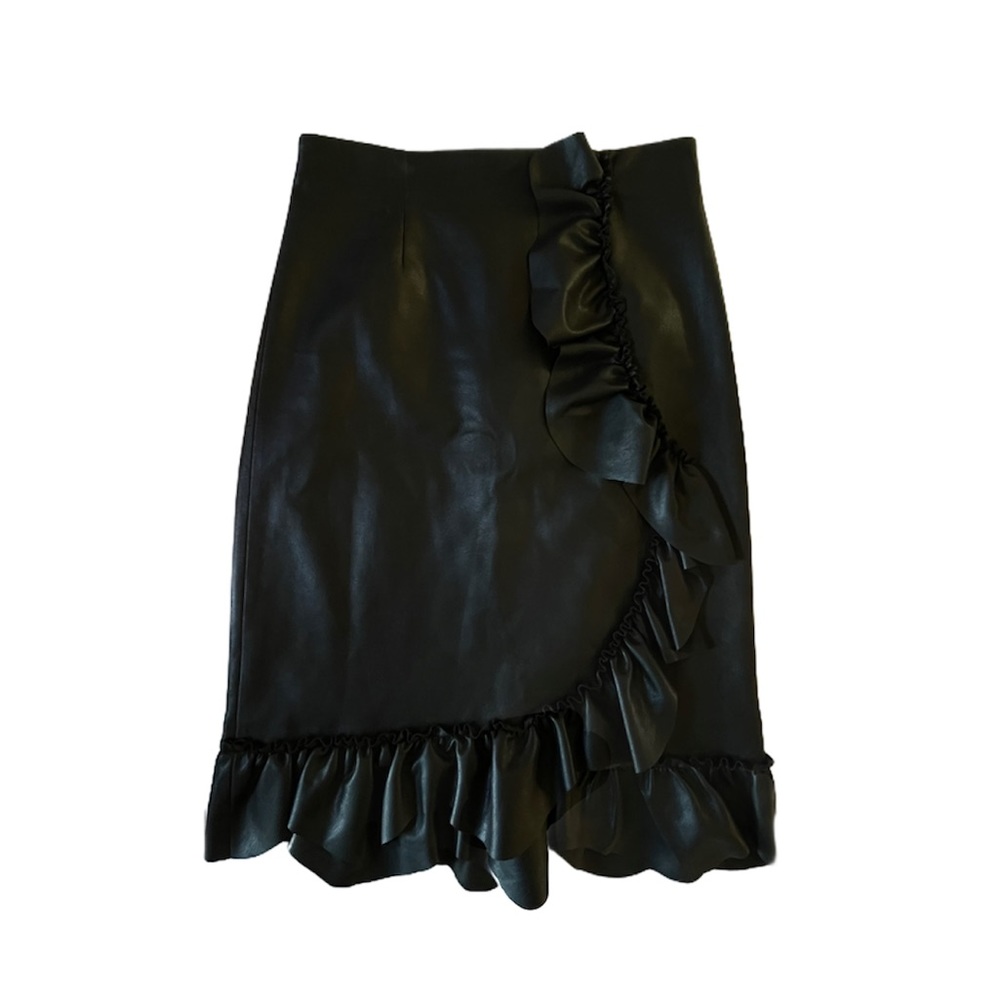 Rebecca Taylor Faux-Leather Ruffle Skirt New 6 - Picture 6 of 9